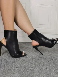 Bottines à sandales noires Peep Toe Stiletto Slingbacks Bottines pour femmes