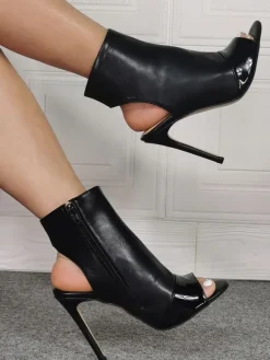 Bottines à sandales noires Peep Toe Stiletto Slingbacks Bottines pour femmes