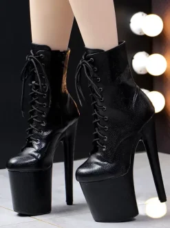 Bottines sexy noires à plateforme et talon aiguille pour pole dance