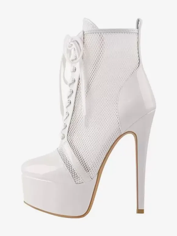Bottines Sexy À Plateforme En Maille Femmes Bottes À Lacets À Talons Hauts Grande Taille