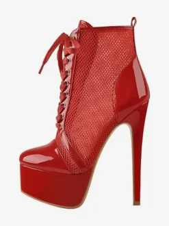 Bottines Sexy À Plateforme En Maille Femmes Bottes À Lacets À Talons Hauts Grande Taille