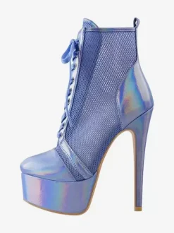 Bottines Sexy À Plateforme En Maille Femmes Bottes À Lacets À Talons Hauts Grande Taille