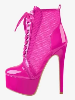 Bottines Sexy À Plateforme En Maille Femmes Bottes À Lacets À Talons Hauts Grande Taille