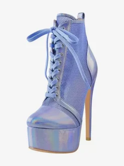 Bottines Sexy À Plateforme En Maille Femmes Bottes À Lacets À Talons Hauts Grande Taille