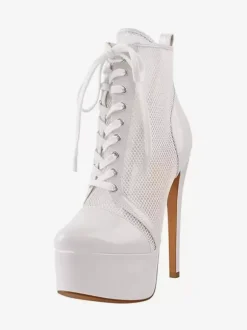 Bottines Sexy À Plateforme En Maille Femmes Bottes À Lacets À Talons Hauts Grande Taille