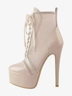 Bottines Sexy À Plateforme En Maille Femmes Bottes À Lacets À Talons Hauts Grande Taille