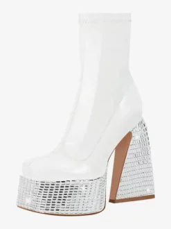 Bottines à strass noirs à plateforme bout rond bottines à talons épais
