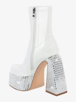 Bottines à strass noirs à plateforme bout rond bottines à talons épais