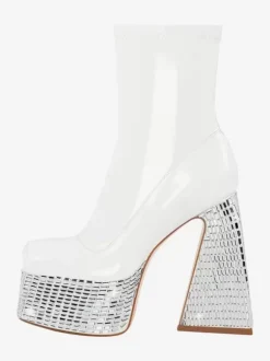 Bottines à strass noirs à plateforme bout rond bottines à talons épais