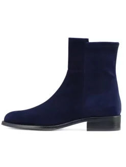 Bottines à talon plat en daim bleu foncé