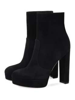 Bottines à Talons Hauts avec Plateforme à Zip en Cuir Synthétique Unicolore
