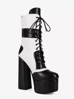 Bottines à talons hauts et plateformes à bout rond et lacets Bottines à talons épais Uo