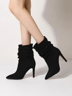Bottines à Talons Hauts Femme avec Bout Carré en Cuir Synthétique Unicolore