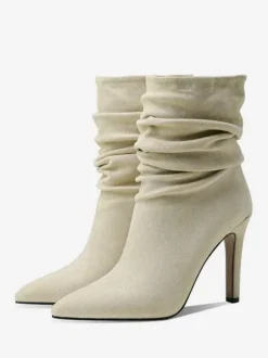Bottines à Talons Hauts Femme avec Bout Carré en Cuir Synthétique Unicolore