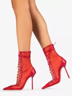 Bottines à talons hauts pour femmes en maille bout pointu lacets bottines