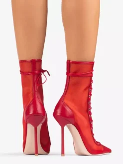 Bottines à talons hauts pour femmes en maille bout pointu lacets bottines
