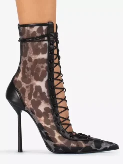 Bottines à talons hauts pour femmes en maille bout pointu lacets bottines