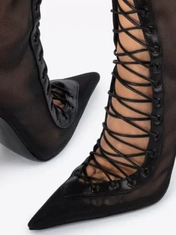 Bottines à talons hauts pour femmes en maille bout pointu lacets bottines