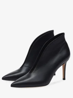 Bottines à Talons Hauts à Zip en Cuir Synthétique Unicolore