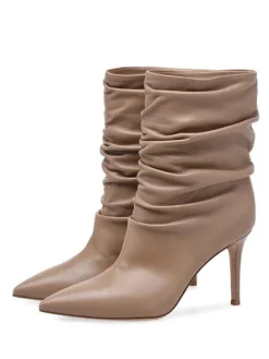 Bottines à Talons Hauts à Zip en Cuir Synthétique Unicolore