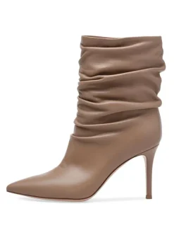 Bottines à Talons Hauts à Zip en Cuir Synthétique Unicolore