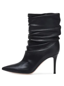 Bottines à Talons Hauts à Zip en Cuir Synthétique Unicolore