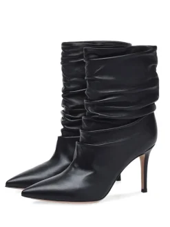 Bottines à Talons Hauts à Zip en Cuir Synthétique Unicolore