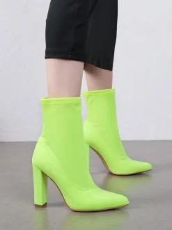 Bottines À Talons Épais En Tissu Élastique Pour Femmes