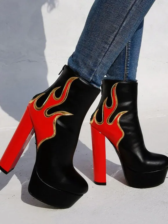 Bottines à talons épais et plate-forme Flame pour femmes