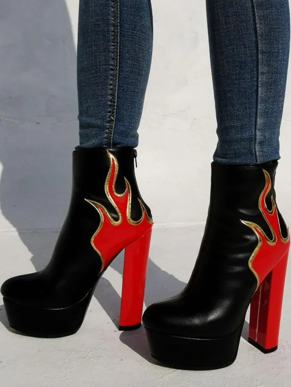 Bottines à talons épais et plate-forme Flame pour femmes
