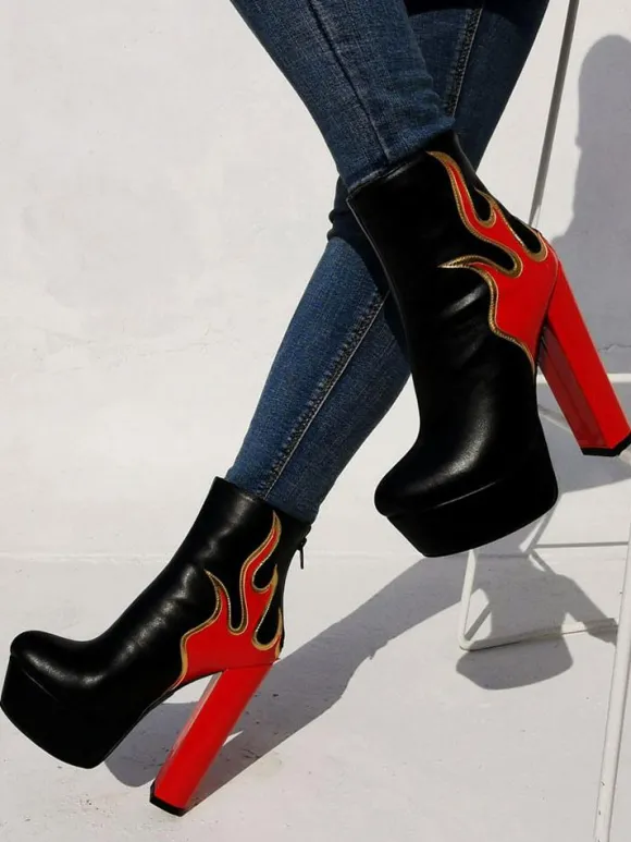 Bottines à talons épais et plate-forme Flame pour femmes
