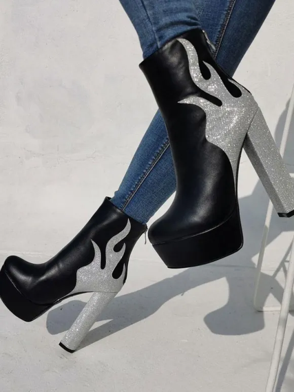 Bottines à talons épais et plate-forme Flame pour femmes
