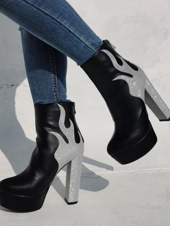 Bottines à talons épais et plate-forme Flame pour femmes