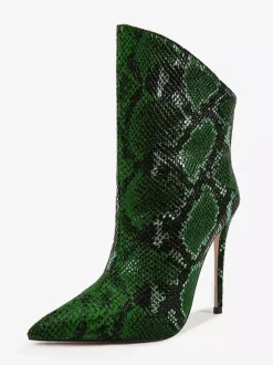 Bottines vertes à bout pointu et talon haut à motif serpent pour femme