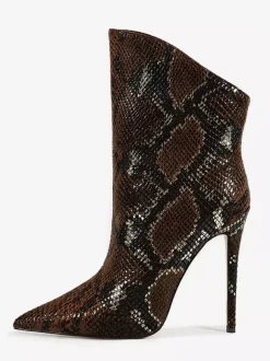 Bottines vertes à bout pointu et talon haut à motif serpent pour femme