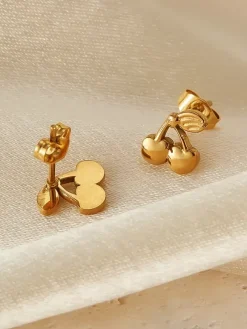 Boucles d'oreilles à tige en forme de cerise dorée pour femme 2026