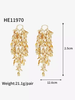 Boucles d'oreilles dorées pour adulte style européen décontracté motif feuille et géométrie. Bijou du quotidien