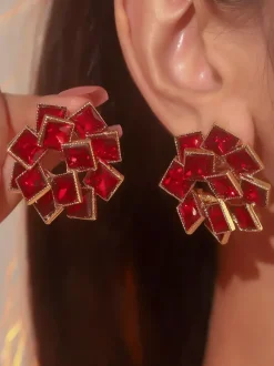 Boucles d'oreilles en strass avec fleurs en verre coloré pour femmes 2026