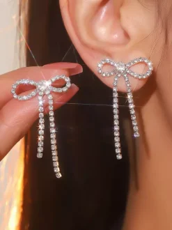 Boucles d'oreilles en strass avec n艙ud brillant pour femmes 2026