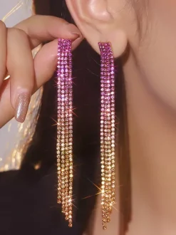 Boucles d'oreilles longues à pampilles et strass pour femmes 2026