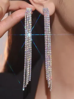 Boucles d'oreilles longues à pampilles et strass pour femmes 2026