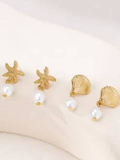 Boucles d'oreilles style océan en forme d'étoile de mer et de coquillage pour femmes 2026
