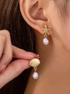 Boucles d'oreilles style océan en forme d'étoile de mer et de coquillage pour femmes 2026