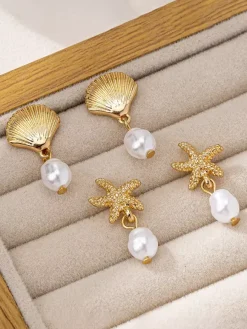 Boucles d'oreilles style océan en forme d'étoile de mer et de coquillage pour femmes 2026