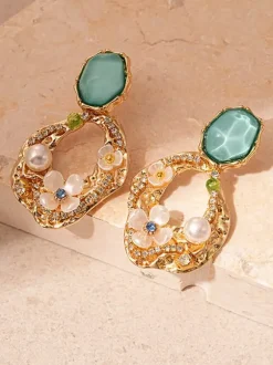 Boucles d'oreilles vertes pour adulte style vintage géométrique pour tous les jours.