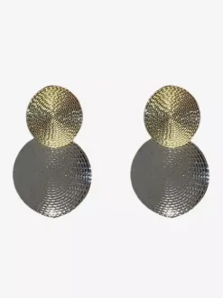 Boucles d'oreilles bicolores pour adulte style européen décontracté forme géométrique ronde. Bijou du quotidien