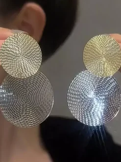 Boucles d'oreilles bicolores pour adulte style européen décontracté forme géométrique ronde. Bijou du quotidien