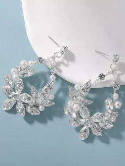 Boucles d'oreilles de mariage en strass et métal percé bijoux de mariée