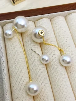 Boucles D'Oreilles De Mariée Imitation Perle Métal Percé Bijoux De Mariée