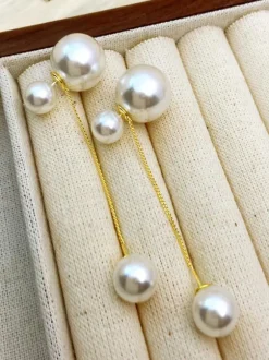 Boucles D'Oreilles De Mariée Imitation Perle Métal Percé Bijoux De Mariée